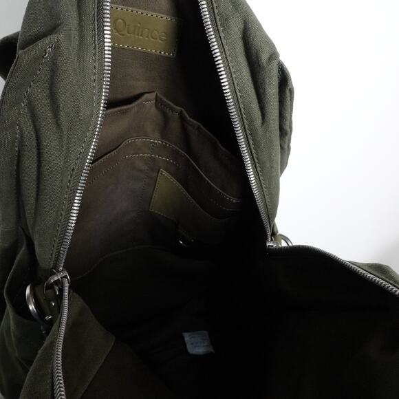 Quince Canvas Convertible Backpack Hunter Green Organic Cotton Leather Trim main image 6